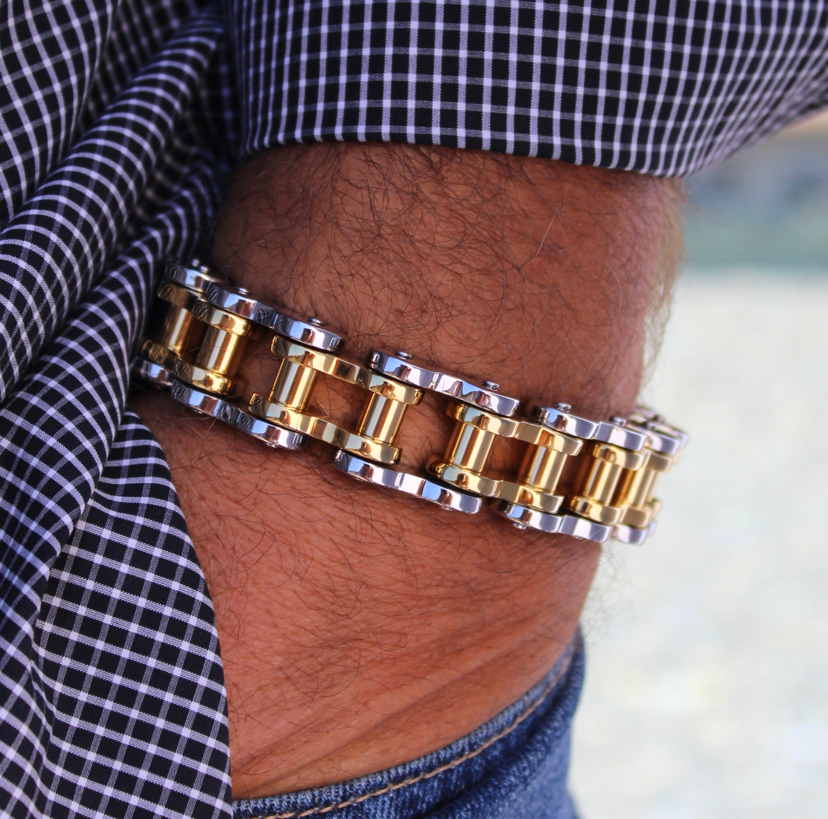Two Tone Motorcycle Chain Bracelet 