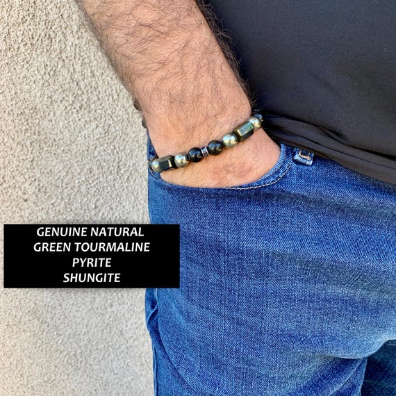 Power Bracelet Manifesting Money and Good Luck Bracelet Protection Bracelet Gift Men Green Tourmaline Pyrite Shungite Stretch Bracelet Etsy Australia