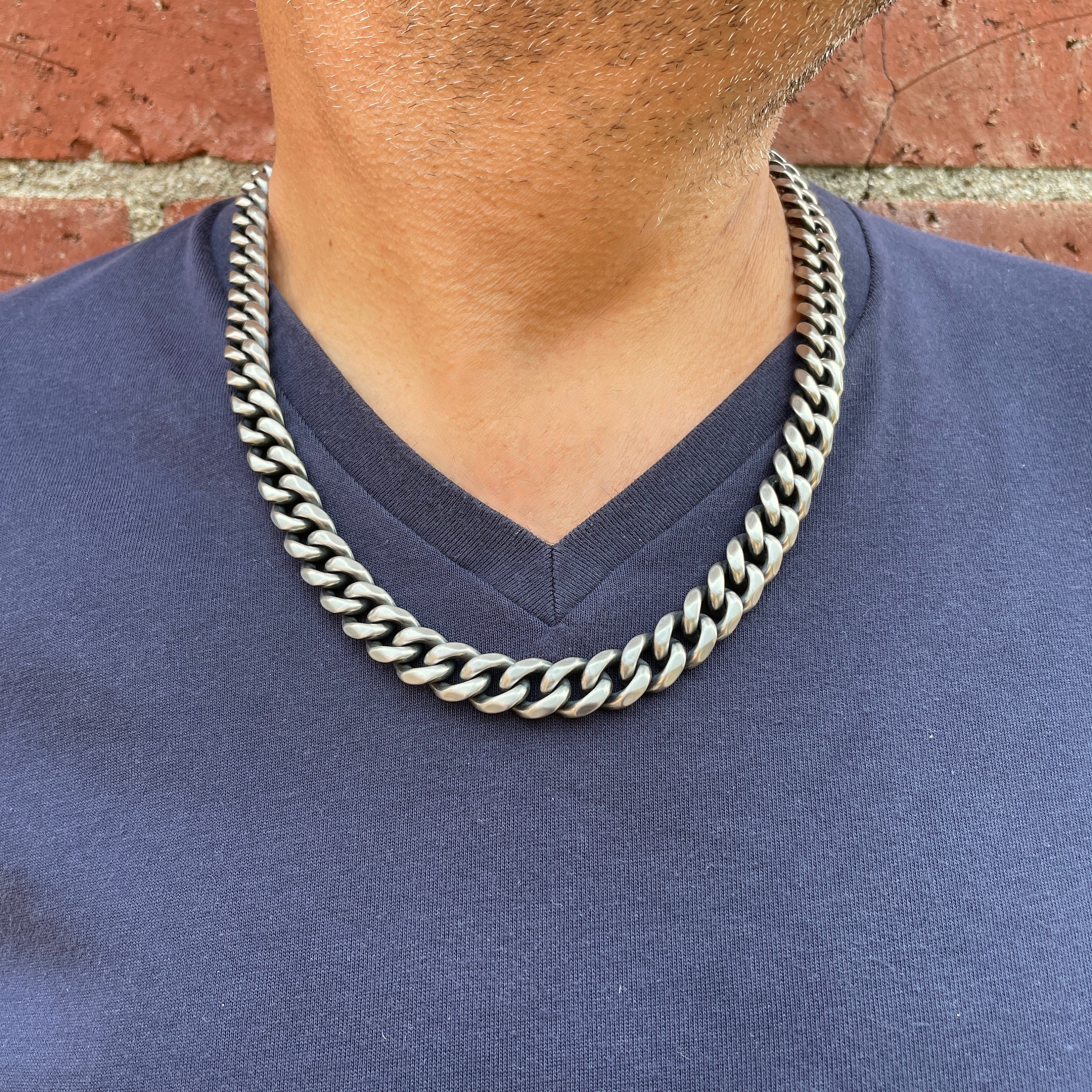 10 mm Silver-Tone Stainless Steel Cuban Chain Necklace, In stock!