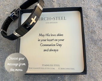 Confirmation Gift: Stainless Steel Cross Bracelet, Leather Band