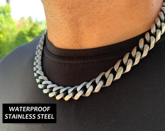 Matte Stainless Steel Chain, Thick Stainless Steel Chain, 12mm Matte Black Stainless Steel Chain, Statement Chain, 12mm Thick Cuban Chain