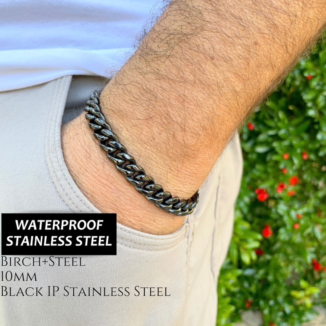 Black chain link bracelet discount