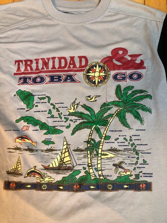 Vintage Trinidad & Tobago Map T-shirt With Black Sleeves - Etsy Israel