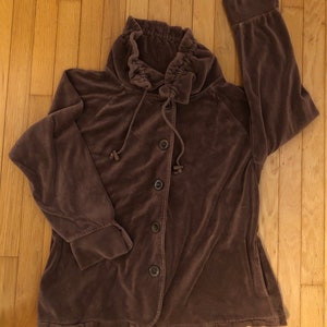 Vintage Chocolate &quot;City Hearts&quot; Terry-cloth Sweater with Drawstring Neckline