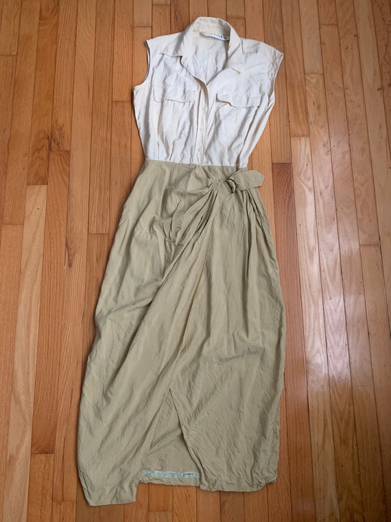 Vintage “Tahari” Tan and Cream Dress