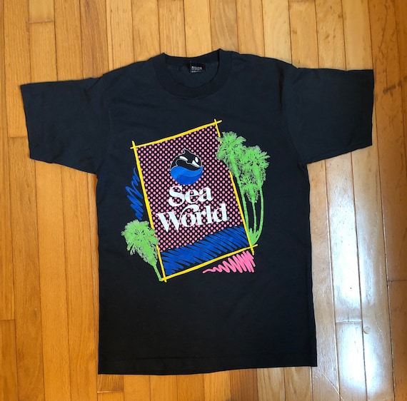 Vintage Sea World T-Shirt! (Neon Textured Print) … - image 1