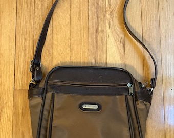 Borsa da viaggio vintage Samsonite marrone in nylon da 10 pollici, borsa a tracolla da viaggio