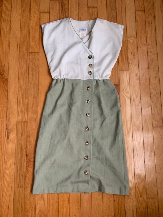 Vintage Olive and Cream Button-down Dress by “Berk