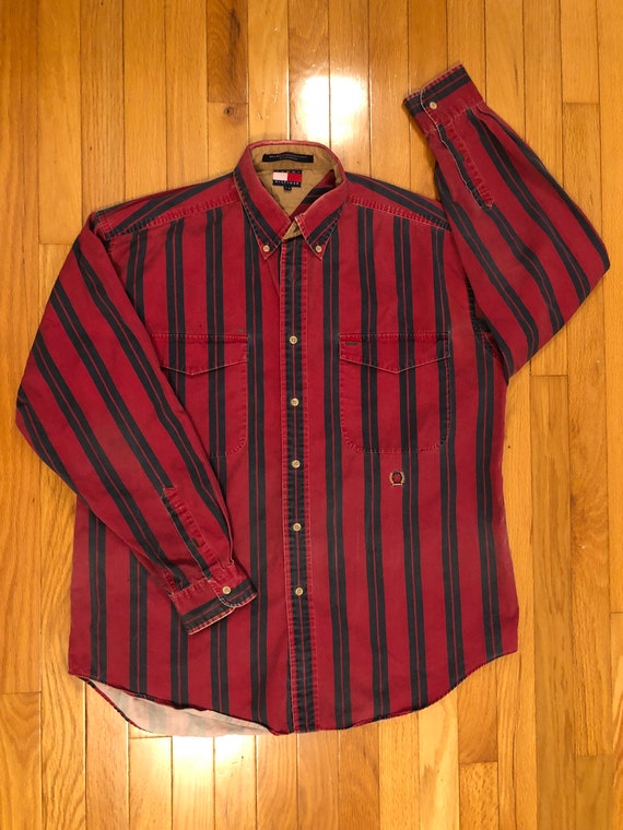 Vintage 90s Mens Tommy Hilfiger Striped Button-dow