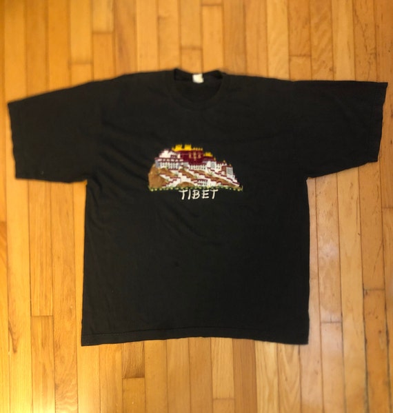 Vintage Tibet Embroidered Black T-shirt