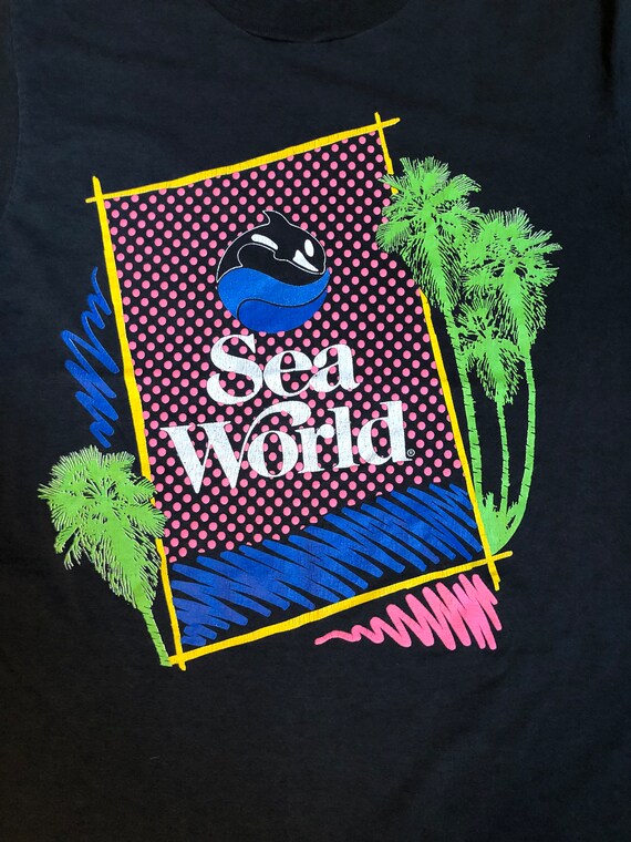 Vintage Sea World T-Shirt! (Neon Textured Print) … - image 2