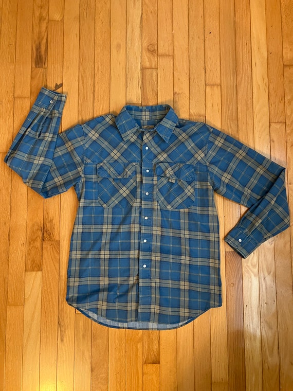 Vintage Pearl Button Plaid Travel Shirt by "Haband