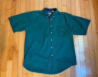 ヴィンテージ ビューグルボーイ パイングリーン ボタンダウンシャツ：刺繍ポケット、メンズ Lサイズ