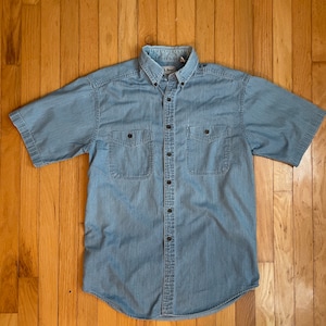 Vintage L.L. Bean short-sleeved button-down denim light blue chambray shirt Size Men&#39;s Small