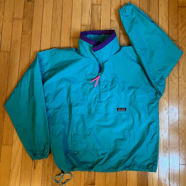 Vintage White Sierra Windbreaker Pullover Teal Jacket