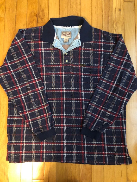 Vintage “Woolrich” Plaid Long-Sleeve Denim Collar 