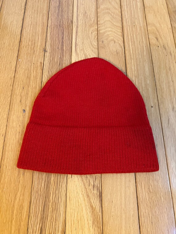 Vintage Bright Red Beanie Meister-Knit 100% Pure N