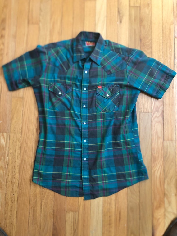 Vintage Pearl Button Plaid Short Sleeve Shirt