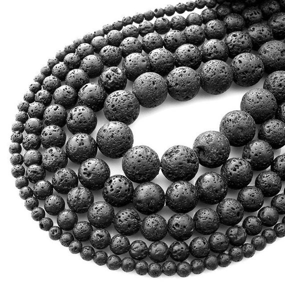 14MM BLACK VOLCANIC BASALTIC LAVA GEMSTONE GRADE A ROUND 14MM LOOSE BEADS 16/"