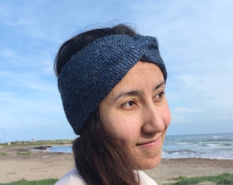 Soft Wool Headband - Knit Wrap for Women - Women Ear Warmer - Blue Soft Headband - Head Wrap - Knit Wool Turban - Winter Headwrap