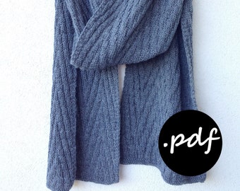 Patrón de bufanda tejida - PDF Bufanda para hombre - Patrón de bufanda de invierno para regalo - Tutorial de tejido a mano - Gráfico de bufanda suave y cálida para él - Bufanda DIY para tejedores