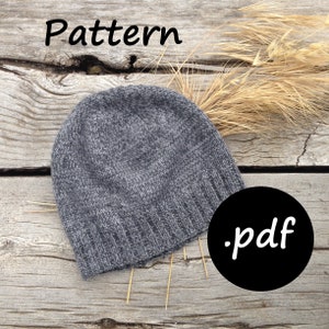 Pattern Men Knit Hat - PDF Hat for him - Pattern Knit Beanie - Wool Hand Knit Hat - DIY Hat Cap for knitters - How to knit a hat