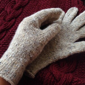 Women Wool Gloves Soft Tweed Knit Gloves Winter Merino Wool Mittens Arm Warmers with Fingers Purple Warm Women Gloves Irish tweed image 4
