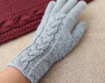 Soft Women Wool Gloves - Holiday Gloves - Winter Alpaca Blue Mittens - Arm Warmers with Fingers - Fluffy Knit Gloves - Ladies gloves