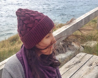 Red Knit Beanie - Hand Knit Beanie - Women's Wool Hat - Merino Hat - Slouchy Beanie - Winter Beanie - Cable Knit Hat