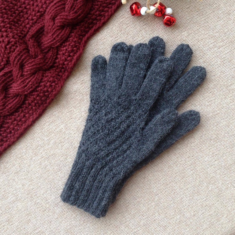 Gants en laine tricotée Gants gris pour hommes Mitaines dalpaga dhiver Chauffe-bras avec doigts Gants légers et chauds pour femmes Gants dextérieur image 4