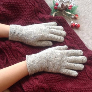 Women Wool Gloves Soft Tweed Knit Gloves Winter Merino Wool Mittens Arm Warmers with Fingers Purple Warm Women Gloves Irish tweed image 3