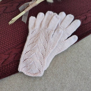 Pink Women wool Gloves Winter Alpaca Wool Mittens Arm Warmers with Fingers Lace Knit Gloves Ladies gloves Woollen Gloves gift image 8