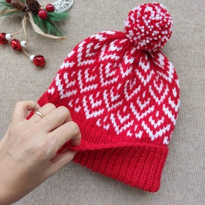 Warm Wool Knit Hat -  Winter Pom Hat - Holiday gift Warm Winter Cap - Alpaca Wool Beanie - Ornament Pompon Hat - Ski hat - Warm beanie
