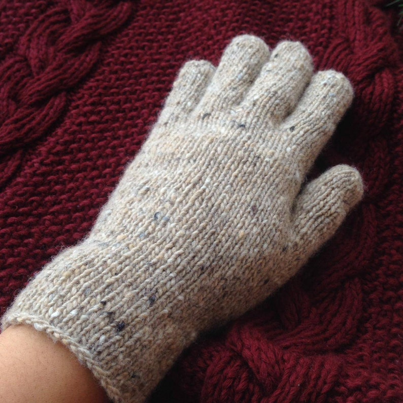 Women Wool Gloves Soft Tweed Knit Gloves Winter Merino Wool Mittens Arm Warmers with Fingers Purple Warm Women Gloves Irish tweed image 2