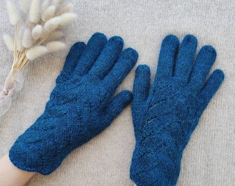 Warme Damen Wollstrick Handschuhe - Winter Alpaka Wollfäustlinge - Armstulpen mit Fingern - Strickhandschuhe mit elastischem Rippbündchen - Damenhandschuhe