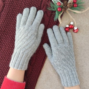 Knit Wool Alpaca Gloves - Grey Women Gloves - Winter Alpaca Mittens - Arm Warmers with Fingers - Light Warm Women Gloves - Outdoor Gloves