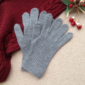Men Knit Wool Gloves - Alpaca Knit Fingered Wool Mittens - Winter Arm Warmers with Fingers - Light Warm Men Gloves - Fall Grey Gloves