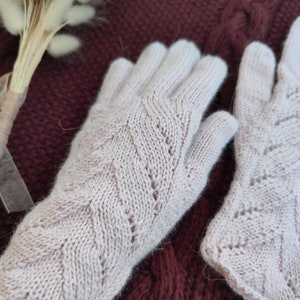 Pink Women wool Gloves Winter Alpaca Wool Mittens Arm Warmers with Fingers Lace Knit Gloves Ladies gloves Woollen Gloves gift image 6