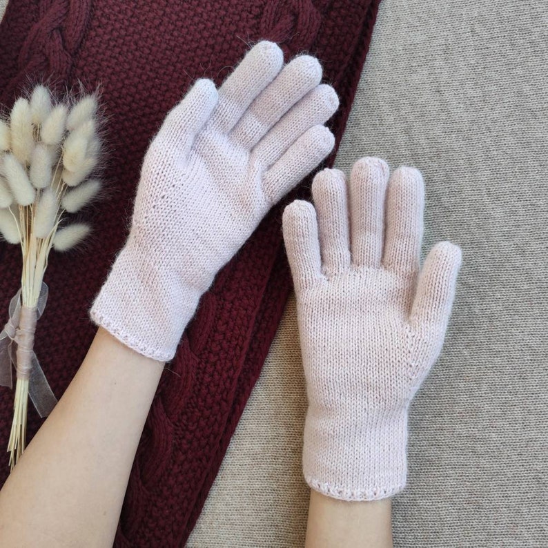 Pink Women wool Gloves Winter Alpaca Wool Mittens Arm Warmers with Fingers Lace Knit Gloves Ladies gloves Woollen Gloves gift image 5