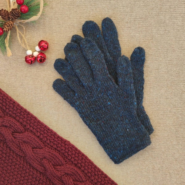 Gants Donegal France Tweed Laine Bleu - Gants De Girofle Doux Pour Hommes Tweed - Mitaines Chaudes En Laine Mérinos Pour L'hiver - Manches Réchauffeurs En Laine Mérinos Avec Doigts