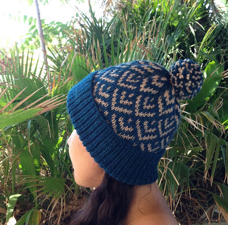 Jacquard Wool Knit Hat Slouchy Pom-Pom Hat Multicolor Warm Jacquard Hat Alpaca Wool Beanie Ornament Pompon Hat Skiing Hat image 2