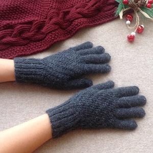 Knit Wool Gloves - Men Grey Gloves - Winter Alpaca Mittens - Arm Warmers with Fingers - Light Warm Women Gloves - Outdoor Gloves