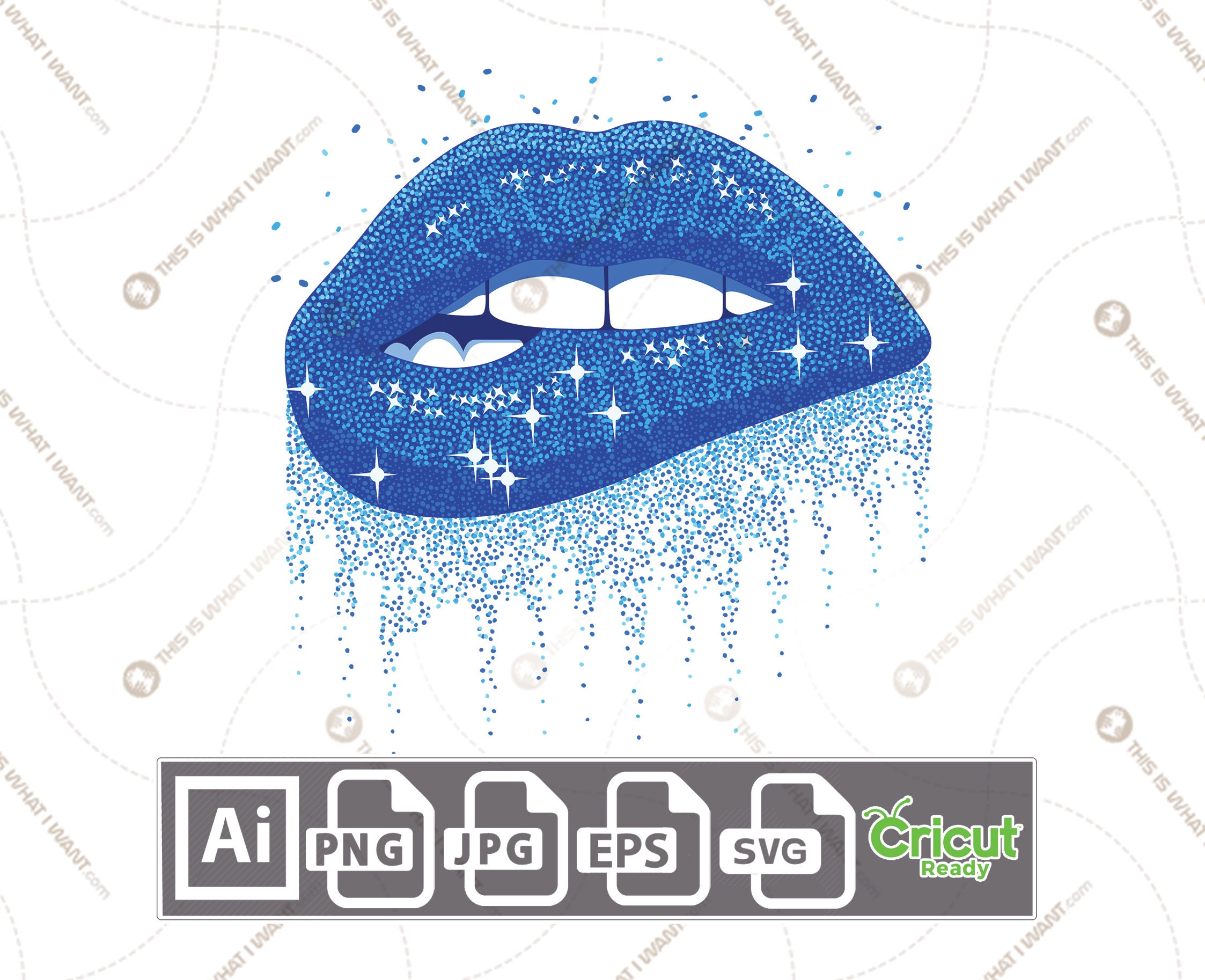 Blue Sparkling Glitter  Biting Lips - Printable Art Design - Hi-Quality Vector Bundle - Ai, Svg, Jpg, Png, Eps - Cricut Ready