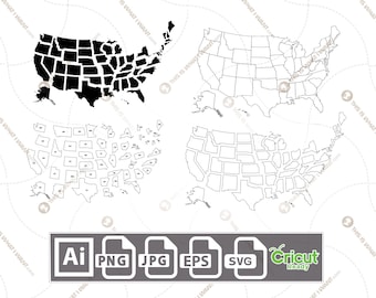 4 Different Styles USA Map 50 States Separated States - Open Layered - Vector art design hi quality- Ai, SVG, JPG, Png, Eps - Cricut Ready