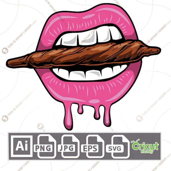 Pink Lips Biting a Blunt Design - Printable Art Design - Hi-Quality Vector Bundle - Ai, Svg, Jpg, Png, Eps - Cricut Ready