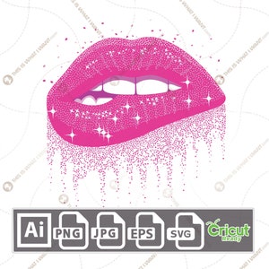 Pink Sparkling Glitter  Biting Lips - Printable Art Design - Hi-Quality Vector Bundle - Ai, Svg, Jpg, Png, Eps - Cricut Ready