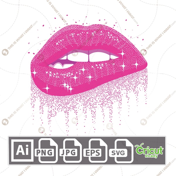 Pink Sparkling Glitter  Biting Lips - Printable Art Design - Hi-Quality Vector Bundle - Ai, Svg, Jpg, Png, Eps - Cricut Ready