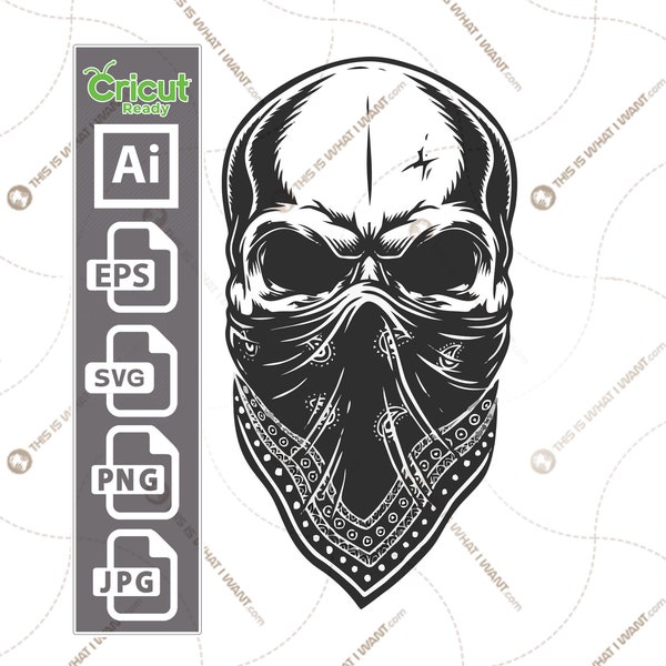 Skull design with bandanna pattern - vector art design hi quality- Ai, SVG, JPG, PNG