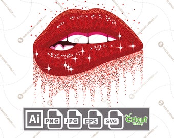 Red Sparkling Glitter  Biting Lips - Printable Art Design - Hi-Quality Vector Bundle - Ai, Svg, Jpg, Png, Eps - Cricut Ready