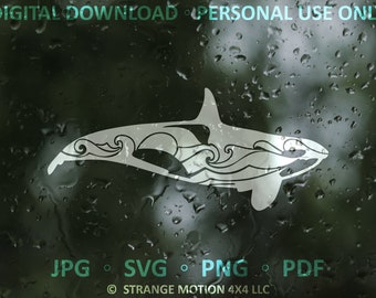 SVG File, Killer Whale svg, Orca Silhouette, Ocean Clipart, Waves svg, Laser svg File, Animal SVG, Ocean SVG, Ocean, Whale Clipart, Orca